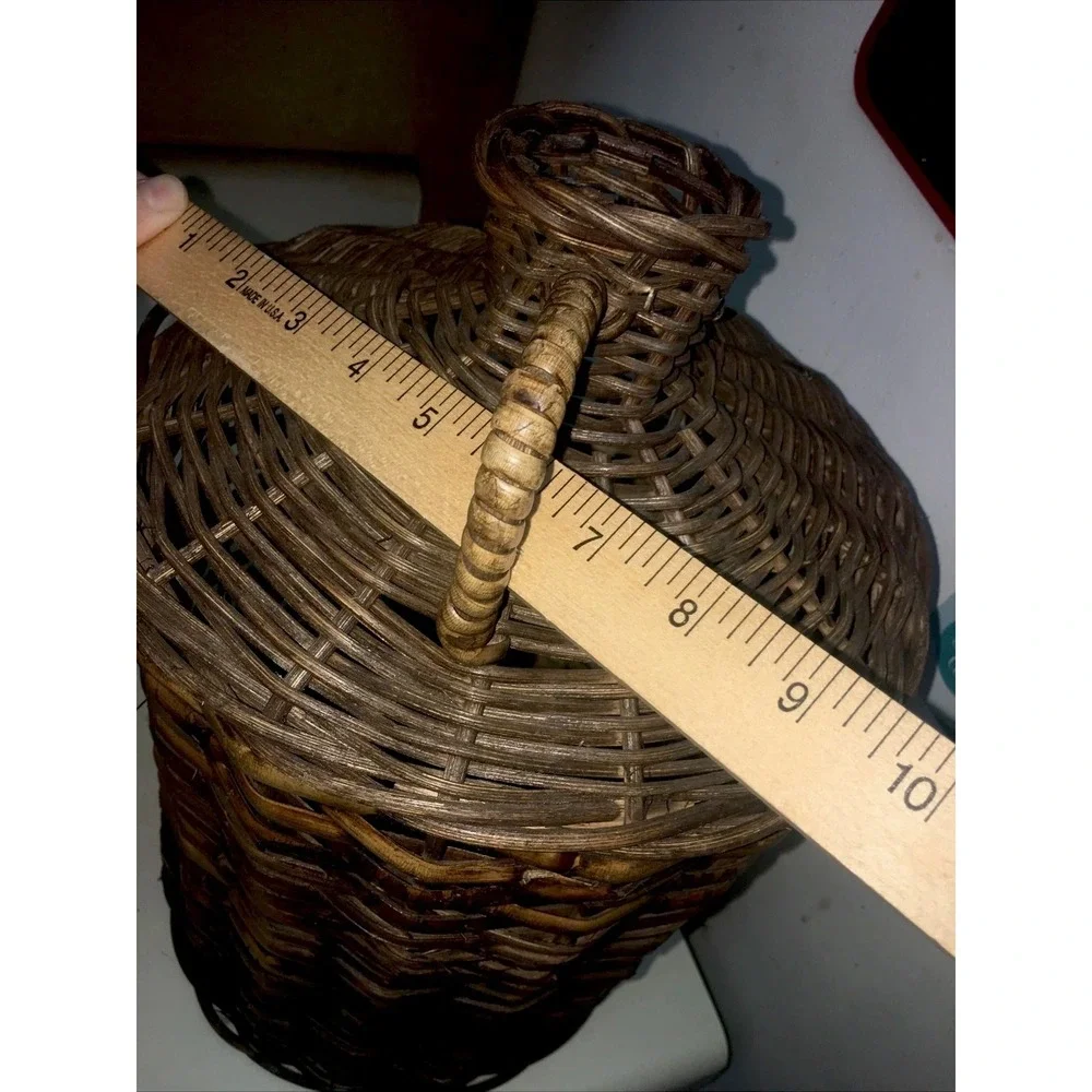 Vintage French Demijohn Wine Bottle Holder Wicker Rattan, 15